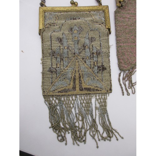 200 - 3 early 20th century coloured metallic bead evening purses of intricate design