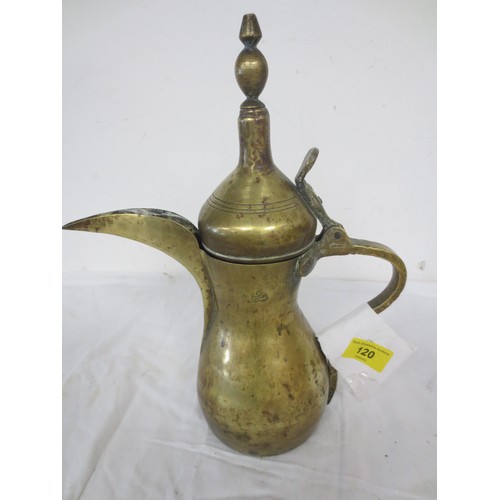 202 - A Turkish dallah brass coffee pot with large beak spout