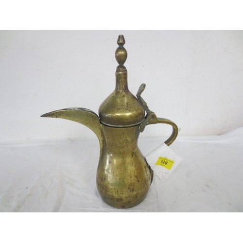 202 - A Turkish dallah brass coffee pot with large beak spout