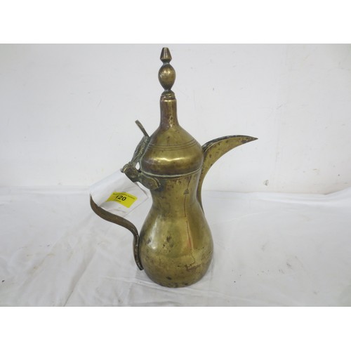 202 - A Turkish dallah brass coffee pot with large beak spout