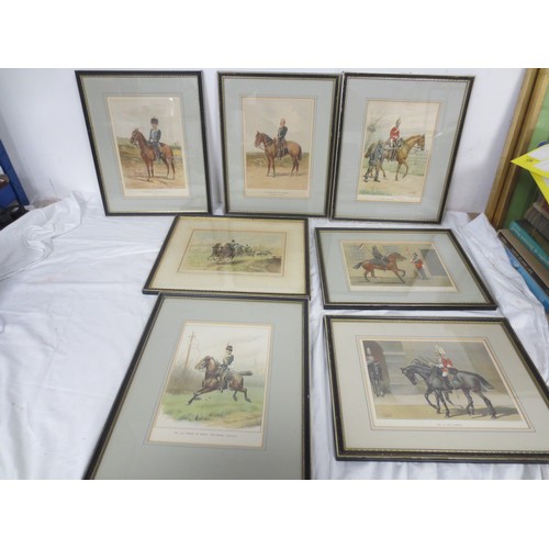 210 - 7 framed and glazed prints by J S Virtue & Sons Ltd after G M Giles showing cavalrymen from various ... 