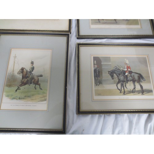 210 - 7 framed and glazed prints by J S Virtue & Sons Ltd after G M Giles showing cavalrymen from various ... 