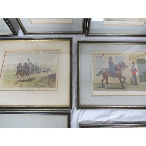 210 - 7 framed and glazed prints by J S Virtue & Sons Ltd after G M Giles showing cavalrymen from various ... 