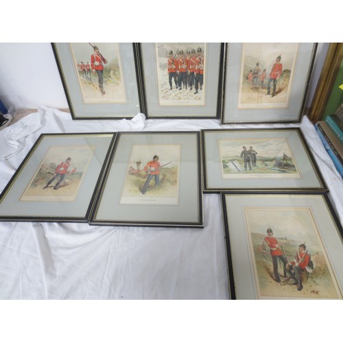 212 - 7 framed and glazed prints by J S Virtue & Sons Ltd after G M Giles of uniformed soldiers of various... 