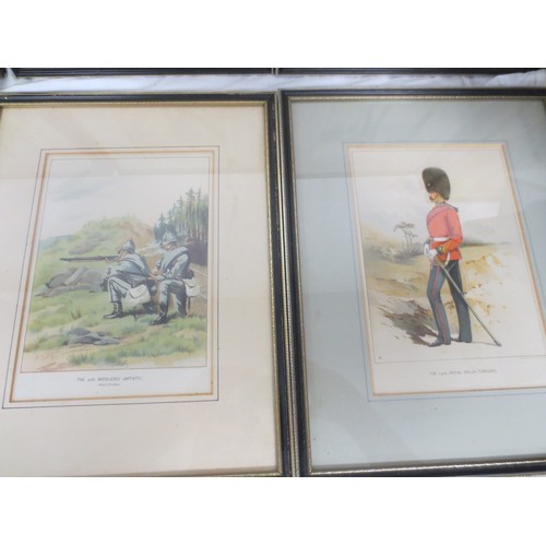 213 - 7 framed and glazed prints of uniformed soldiers of various regiments after G M Giles comprising the... 