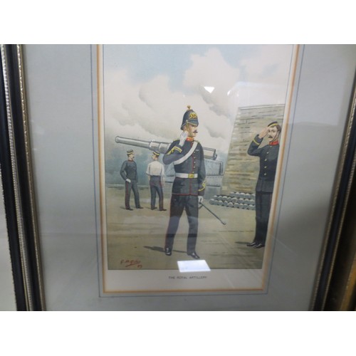 213 - 7 framed and glazed prints of uniformed soldiers of various regiments after G M Giles comprising the... 