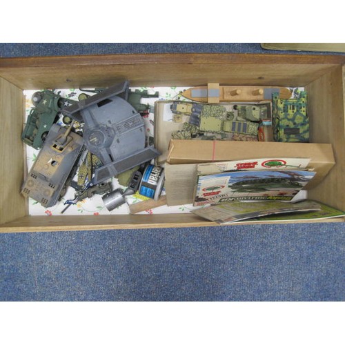 214 - A drawer of assorted models in various stages of construction, including a Star Wars TIE fighter wit... 