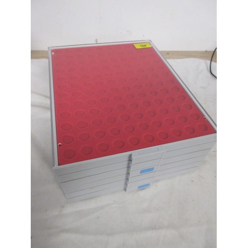 185 - Six Linder Perspex coin trays which stack six trays in total.