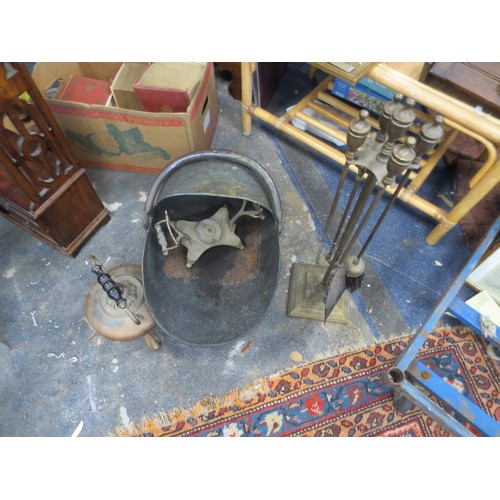 206 - Brass/Copper Coal Bucket Companion Set and Kettle