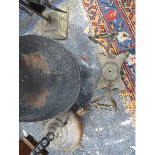 206 - Brass/Copper Coal Bucket Companion Set and Kettle