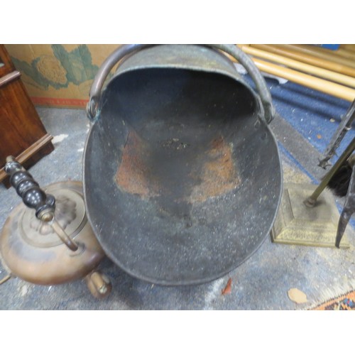 206 - Brass/Copper Coal Bucket Companion Set and Kettle