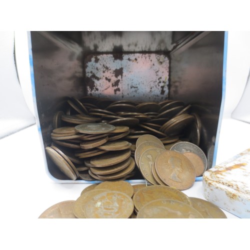 196 - A PG Tips tin just under half full of a quantity of mainly George V pennies, plus assorted other coi... 