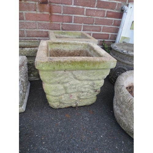 225 - A pair of square stonecrete planters, approximately 14