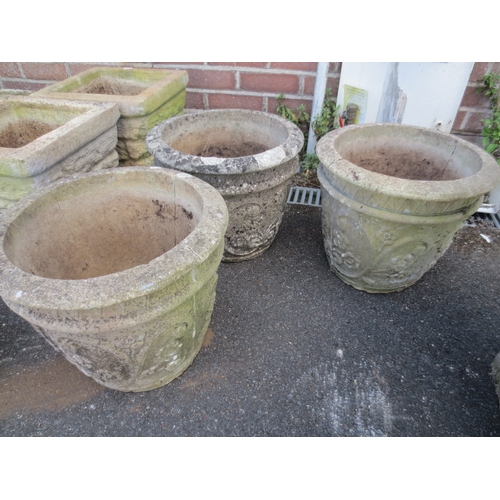 226 - 3 more-or-less matching stonecrete planters, approx size 14
