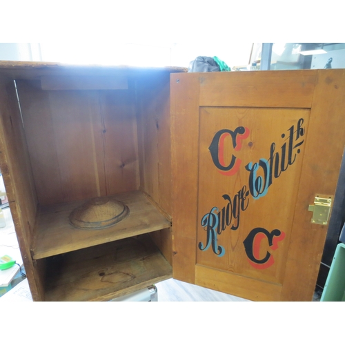 229 - A pine trophy cabinet, the interior with a mount for a trophy and the inside of the door painted for... 