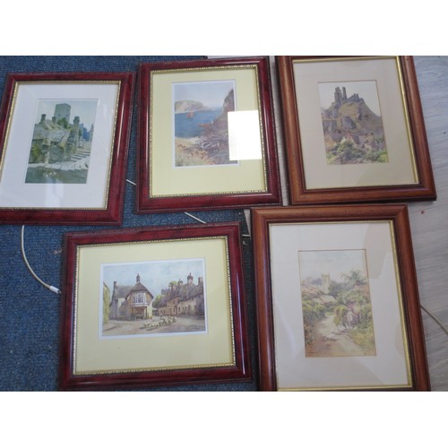 220 - 5 small framed & glazed prints after E.W.Haslehurst featuring local scenes including Lulworth Cove, ... 