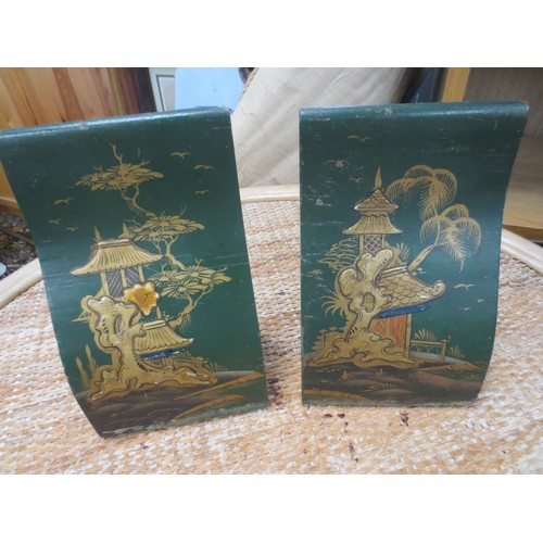 235 - An interesting pair of Oriental bookends in wood, beautifully decorated
