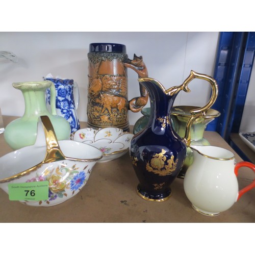 62 - Limoges handled flower trough ,Wedgwood jug with red handle, Limoges Cobalt blue jug ,Jemenau small ... 