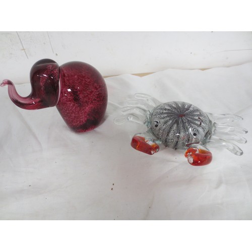245 - Glass Crab and Glass Elephant in good clean condition.