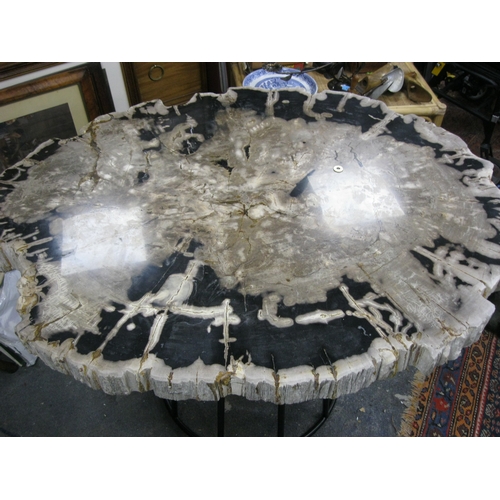 1 - An imposing table made from a slice of fossilised or petrified tree, roughly 4' x 3'  and approx 4