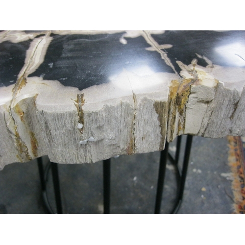 1 - An imposing table made from a slice of fossilised or petrified tree, roughly 4' x 3'  and approx 4