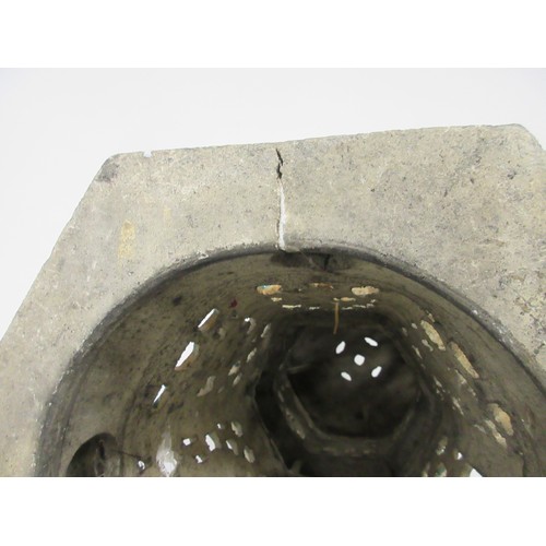 14 - A glazed stoneware plant stand, hexagonal base and section, pierced sides, stands at 60cm, diameter ... 