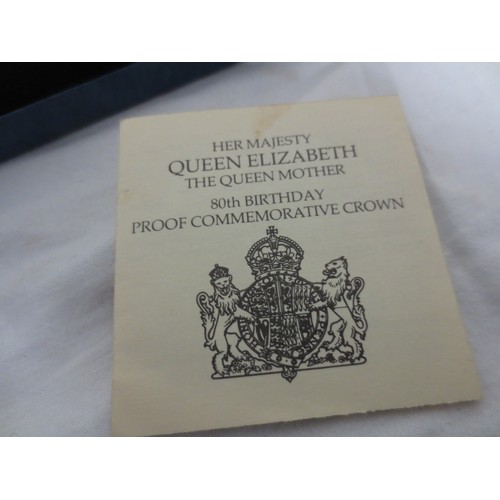6 - A 1980 proof set of sterling silver Queen Elizabeth the Queen Mother commemorative crowns, all encap... 