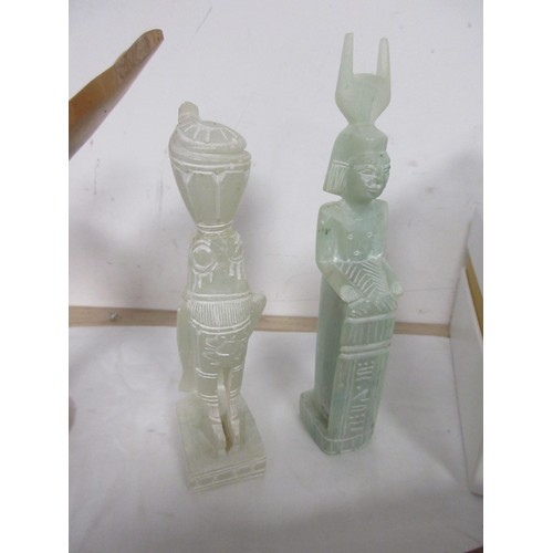 20 - Mixed decorative and household items - a turned yew wood bowl on foot signed Alan Long, two carved s... 