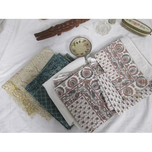 20 - Mixed decorative and household items - a turned yew wood bowl on foot signed Alan Long, two carved s... 