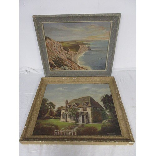 121 - A pair of artworks, one featuring a local coastal scene looking towards St Aldhelm's Head, the other... 