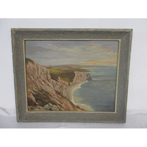 121 - A pair of artworks, one featuring a local coastal scene looking towards St Aldhelm's Head, the other... 