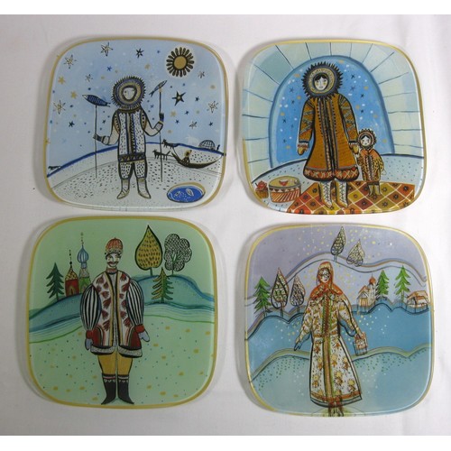 110 - A set of four Fragonard  Parfumeur 'Great Northern' glass plates, each approx. 15cm x 15cm