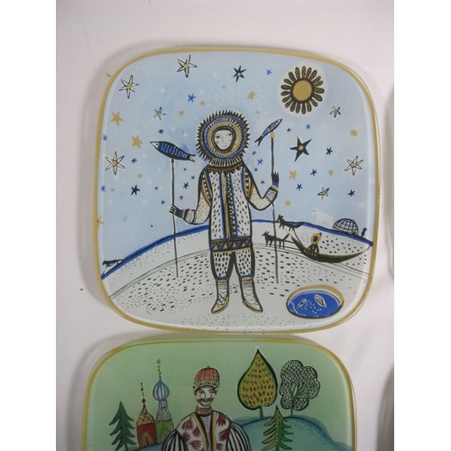 110 - A set of four Fragonard  Parfumeur 'Great Northern' glass plates, each approx. 15cm x 15cm