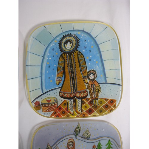 110 - A set of four Fragonard  Parfumeur 'Great Northern' glass plates, each approx. 15cm x 15cm