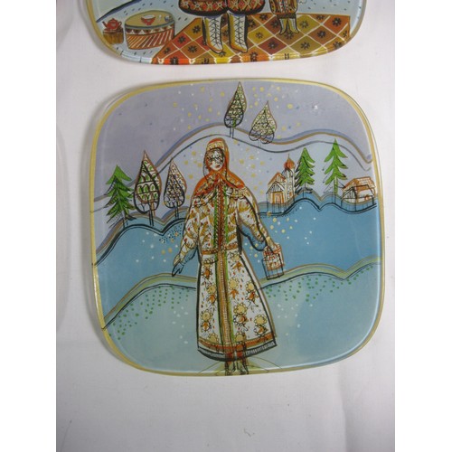 110 - A set of four Fragonard  Parfumeur 'Great Northern' glass plates, each approx. 15cm x 15cm