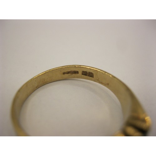 3 - A 9 carat gold ring set with a blue stone, likely sapphire, in very good order, halllmarked, approx ... 