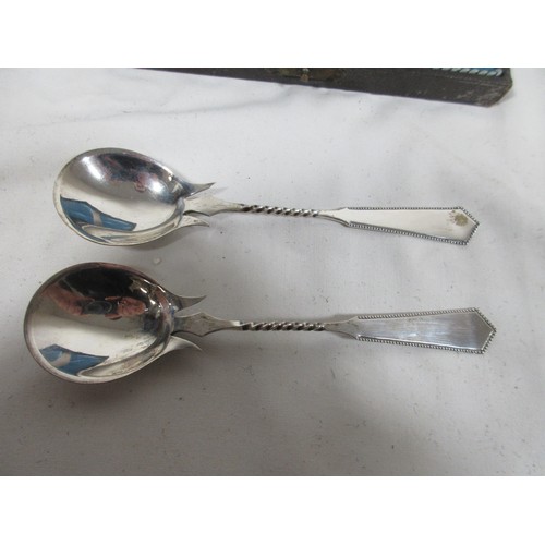 117 - A cased set of antique Dutch .925 silver bon-bon spoons with barley twist shafts, in very good order... 