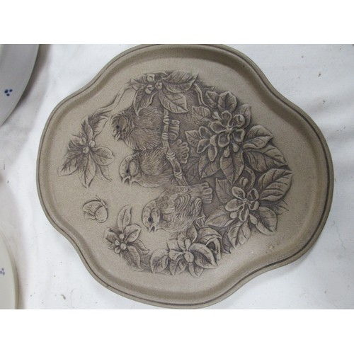 134 - Three Poole Pottery ceramic Dolphin brooches along with a Barbera Linley Adams plaque and two tradit... 