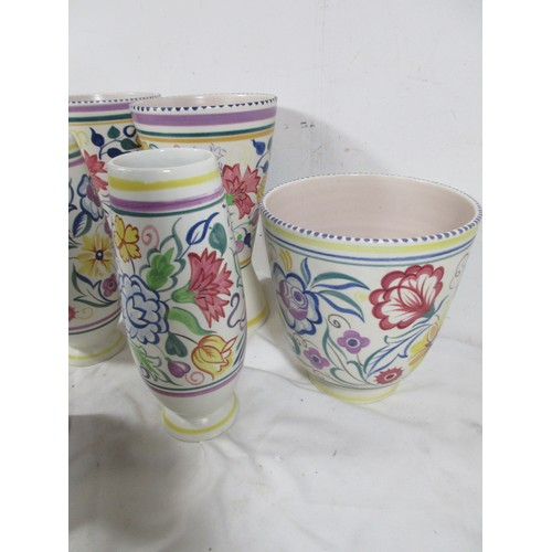 40 - Poole Pottery CS planter ,small PB jug ,two BN conical vases and two vases one BN the other CS both ... 