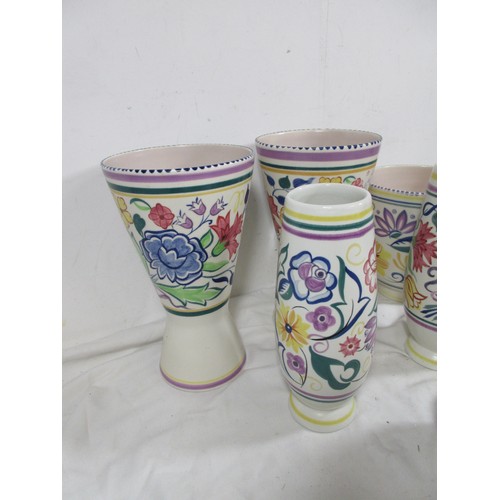 40 - Poole Pottery CS planter ,small PB jug ,two BN conical vases and two vases one BN the other CS both ... 