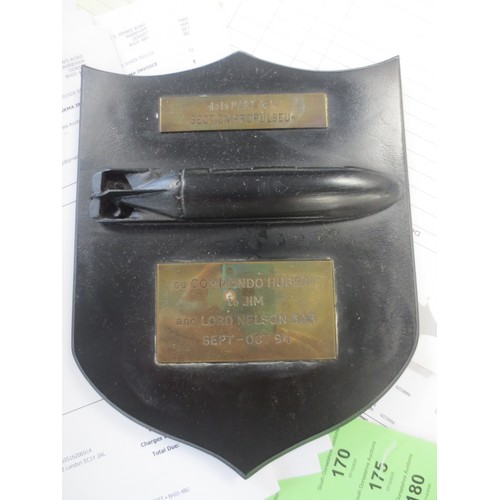 159 - A military plaque, featuring a torpedo, with inscriptions 