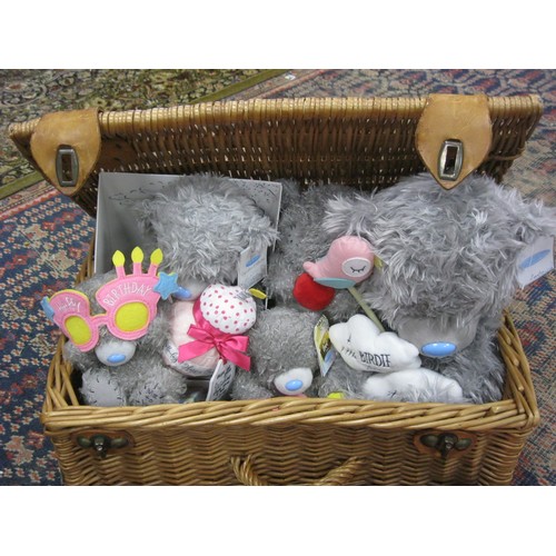 171 - A wicker hamper containing new Tatty Teddy bears and a Barbie Rolls Royce car