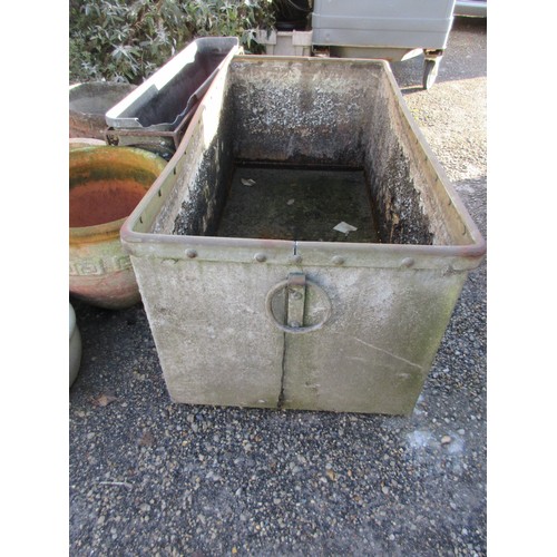 176 - A large antique rivetted water butt or planter in good order, remains watertight, very roughly 4' x ... 