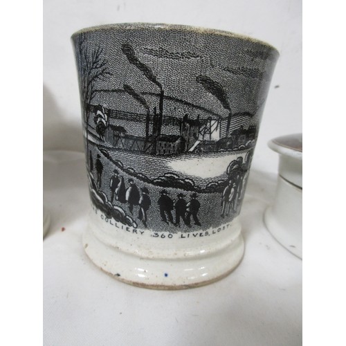 An Oaks Colliery disaster of 1866 commemorative pottery mug, together ...