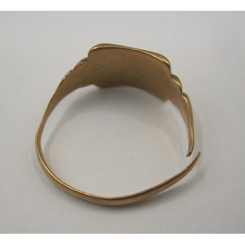 3 - A gold signet ring, a/f cut, approx. 3.6g,  ring size V, hallmarks largely polished away, acid tests... 