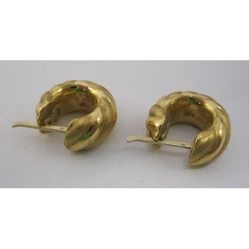 6 - A pair of 18 carat imported gold hollow whirled loop earrings,  combined approx. 3.6g,  stamped 750 ... 