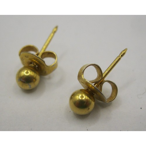7 - A pair of yellow metal ball earrings, combined approx. 0.8g,  acid test positive for 9 carat gold