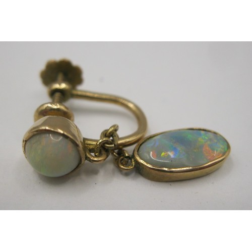 11 - One gold and opal screw-fasten pendant earring, gross approx. 1.9g,  acid test positive for 9 carat ... 