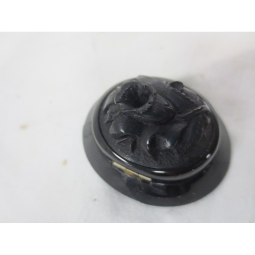 45 - A Carved Whitby Jet locket Brooch dating to the mid 19th century as found please see pictures
