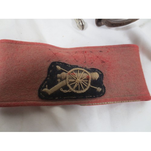 50 - A pair of Royal Artillery armbands and a pair of officer's spurs, one armband with the elephant divi... 
